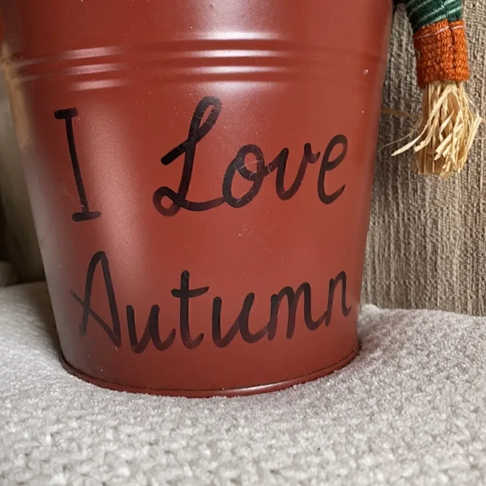 “I Love Autumn” Halloween Decor Scarecrow in a Bucket